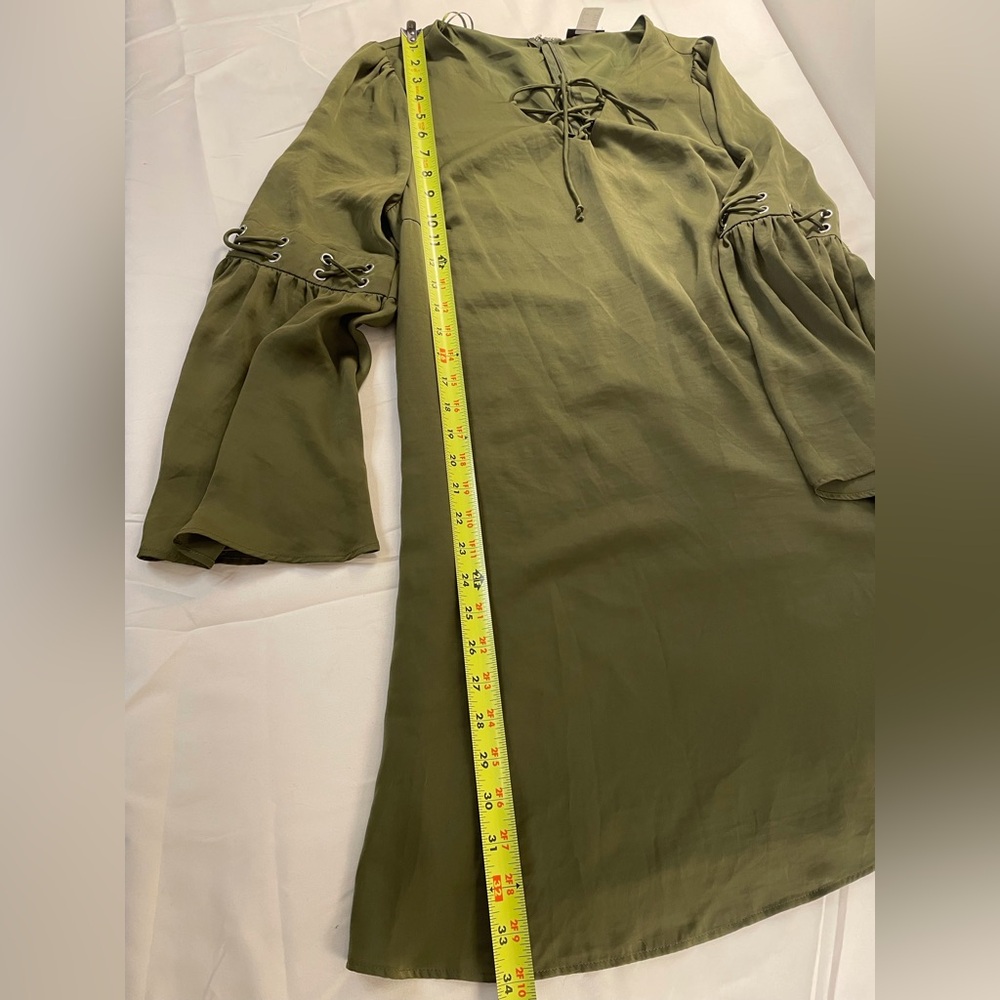 Venus Long Bell Sleeves Mini Dress Olive Green Size Medium - Picture 14 of 15